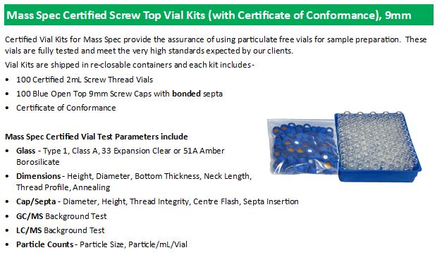 Q-Range Mass Spec Certified Screw Top vial Kits 9mm Image